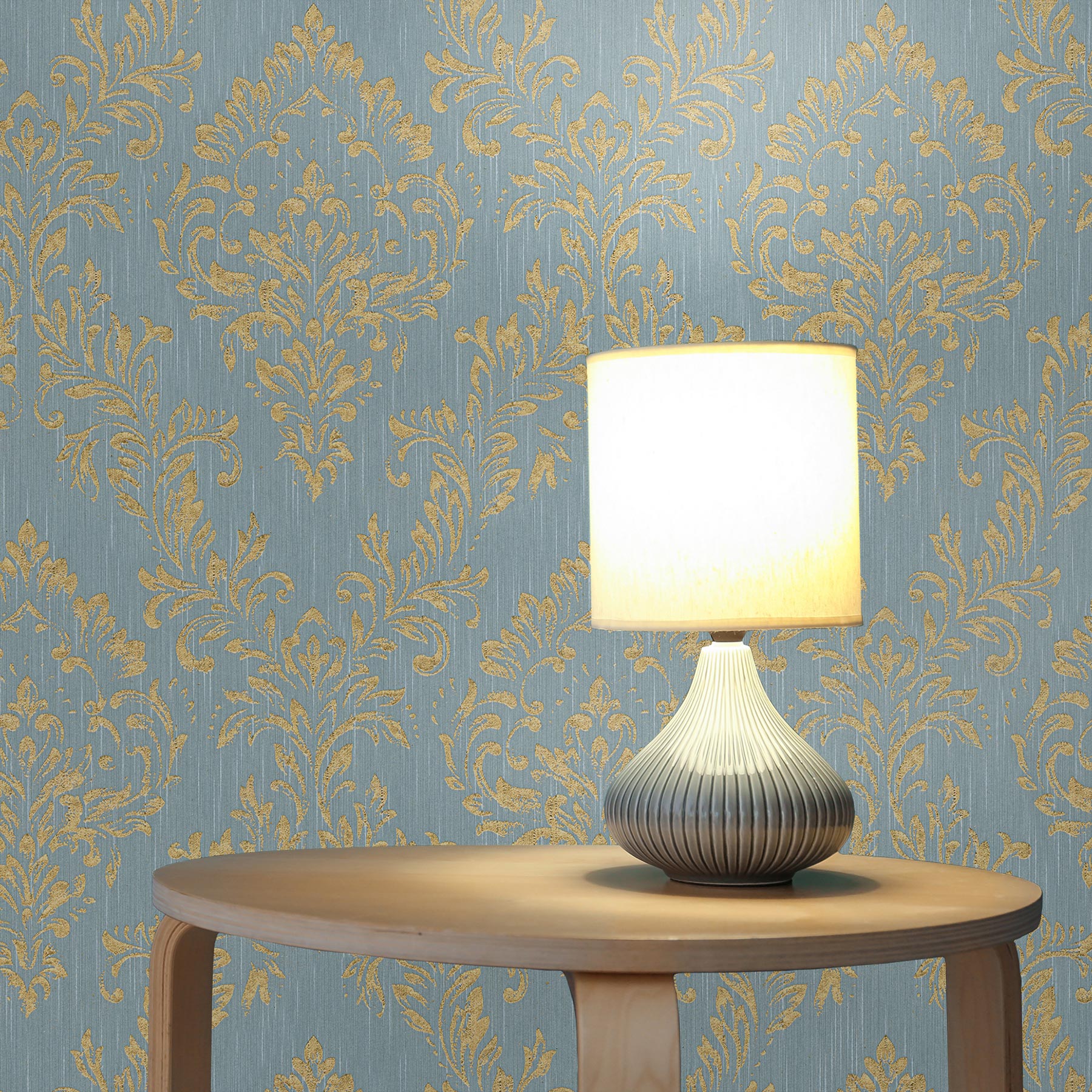 Papel pintado barroco giulia m1-no.2179 | papel pintado no tejido | dorado | azul | ornamental | clásico | papel pintado barroco