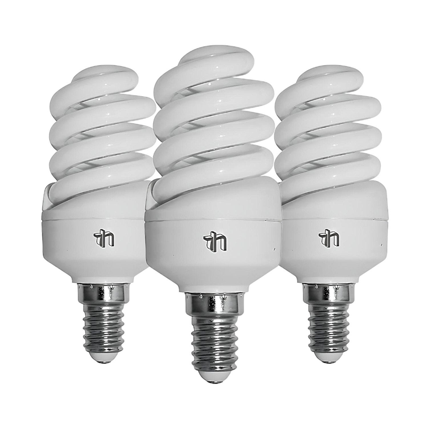 Pack de 3 Ampoules CFL Basse Consommation Mini Spirale E14 15W 900lm 2700K  Merylux