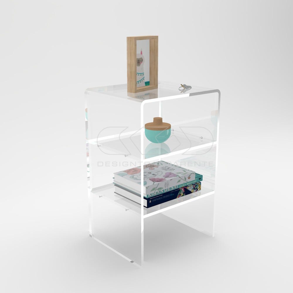 Comodino Tavolino cm 25x20x60 in plexiglass trasparente 2 ripiani