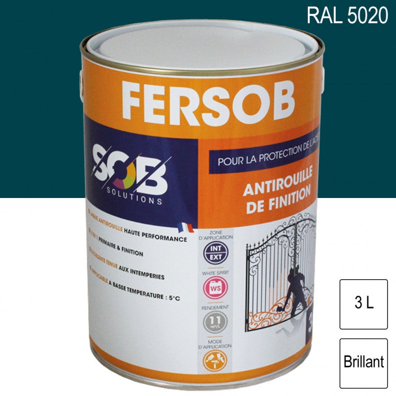 Peinture Professionnelle Antirouille Fersob RAL 5020 Bleu Océan ...