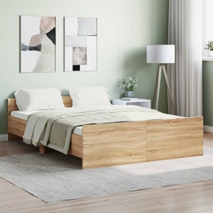 VidaXL Estructura de cama con cabecero piecero roble Sonoma 135x190 cm
