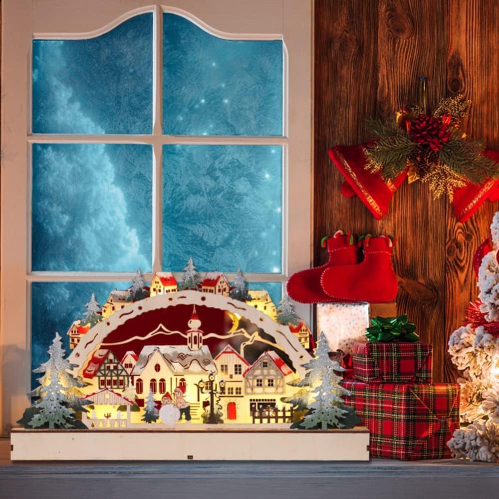 Decoração de vila de natal iluminada por led, vila de casa de natal, decoração de feriado de led, vila de neve, baterias não incluídas - 3