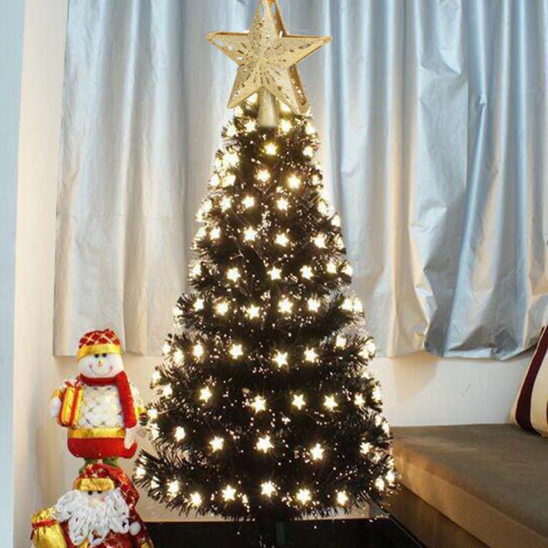 Led floco de neve projetor estrela árvore de natal topper, 28cm dourado brilhante estrela treetop iluminado girando floco de neve, decoração de natal - 2
