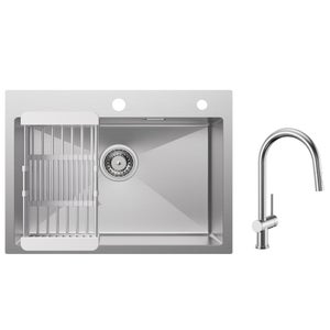 Grand évier de cuisine en acier inoxydable 304, cascade blanche, évacuation  de l'eau avec lave-tasse, accessoires de cuisine