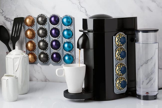 R&R SHOP - Porta Capsule Nespresso Vertuo, Incollabile su ogni Superficie e  Compatibile con Macchine Caffè Vertuo con Adesivi 3M, 4 Capsule - Set di 2