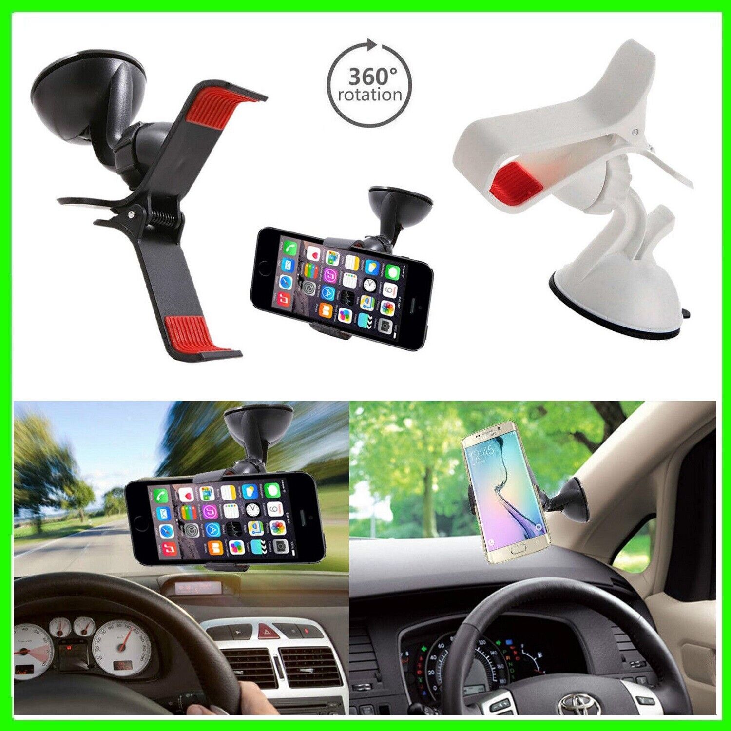 SUPPORTO UNIVERSALE AUTO 360° VENTOSA PINZA PER SMARTPHONE