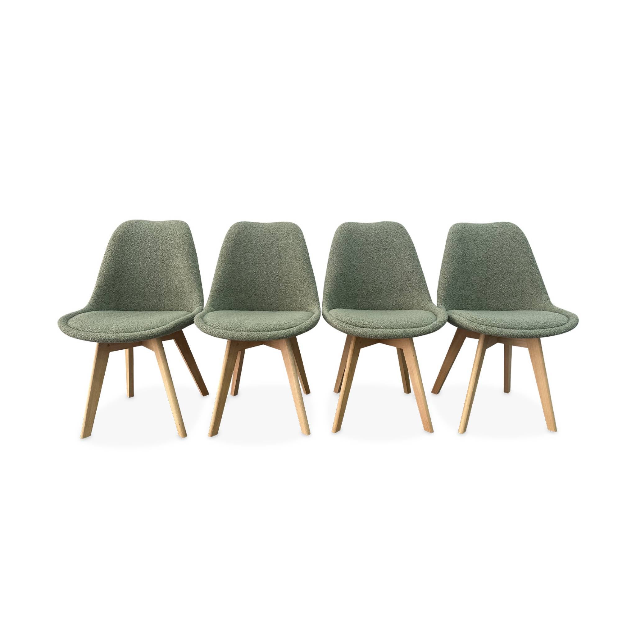 Lot de 4 chaises scandinaves. pieds bois de hêtre. chaises 1 place. vert  céladon