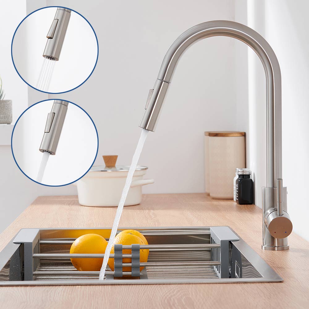 Mitigeur robinet de cuisine avec douchette extensible rotatif à 360° 2 modes de pulvérisation chaude et froide réglable robinetterie évier - Lonheo