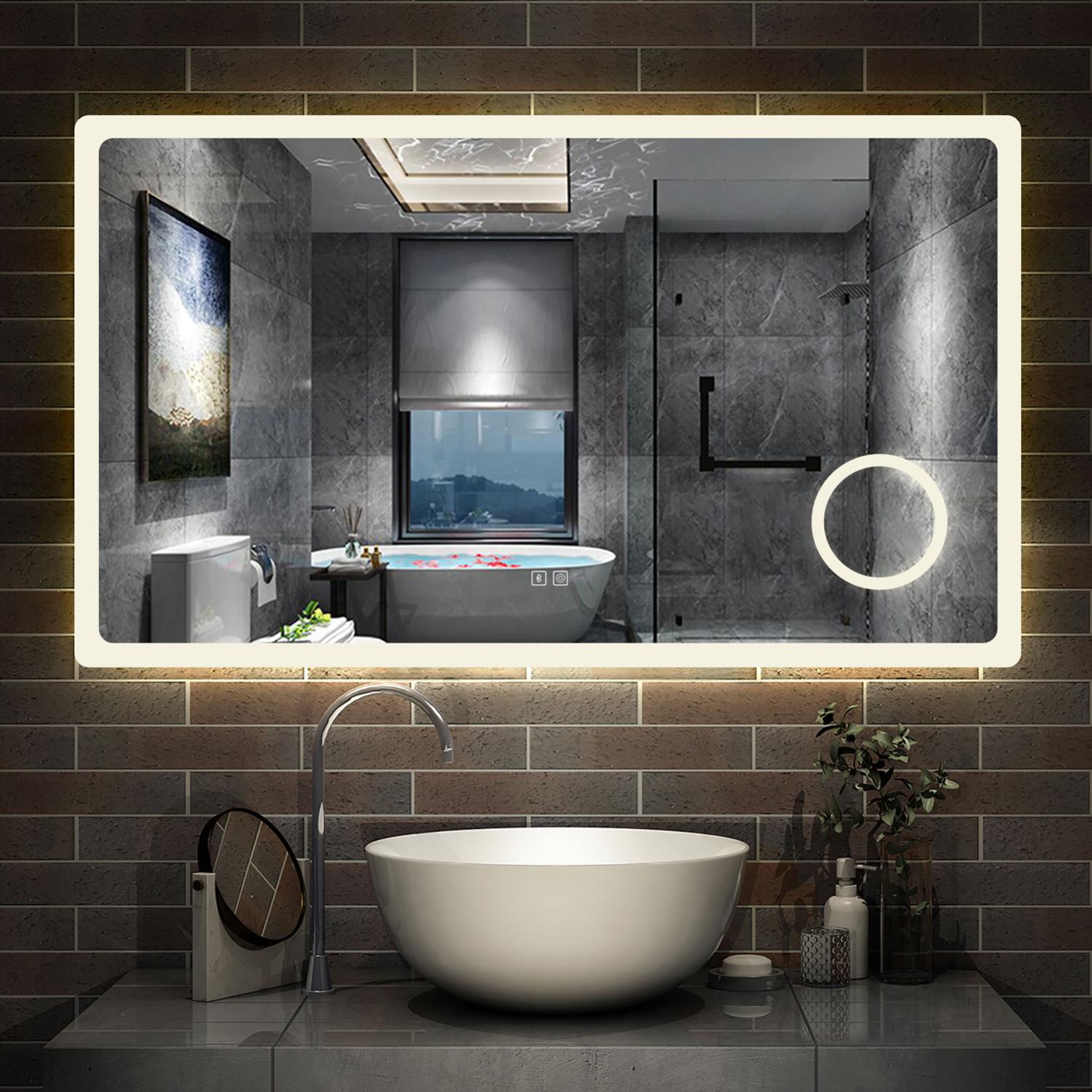 Specchi Specchio Bagno Rettangolare 100×60cm A+,Antiappannamento,Bluetooth ...
