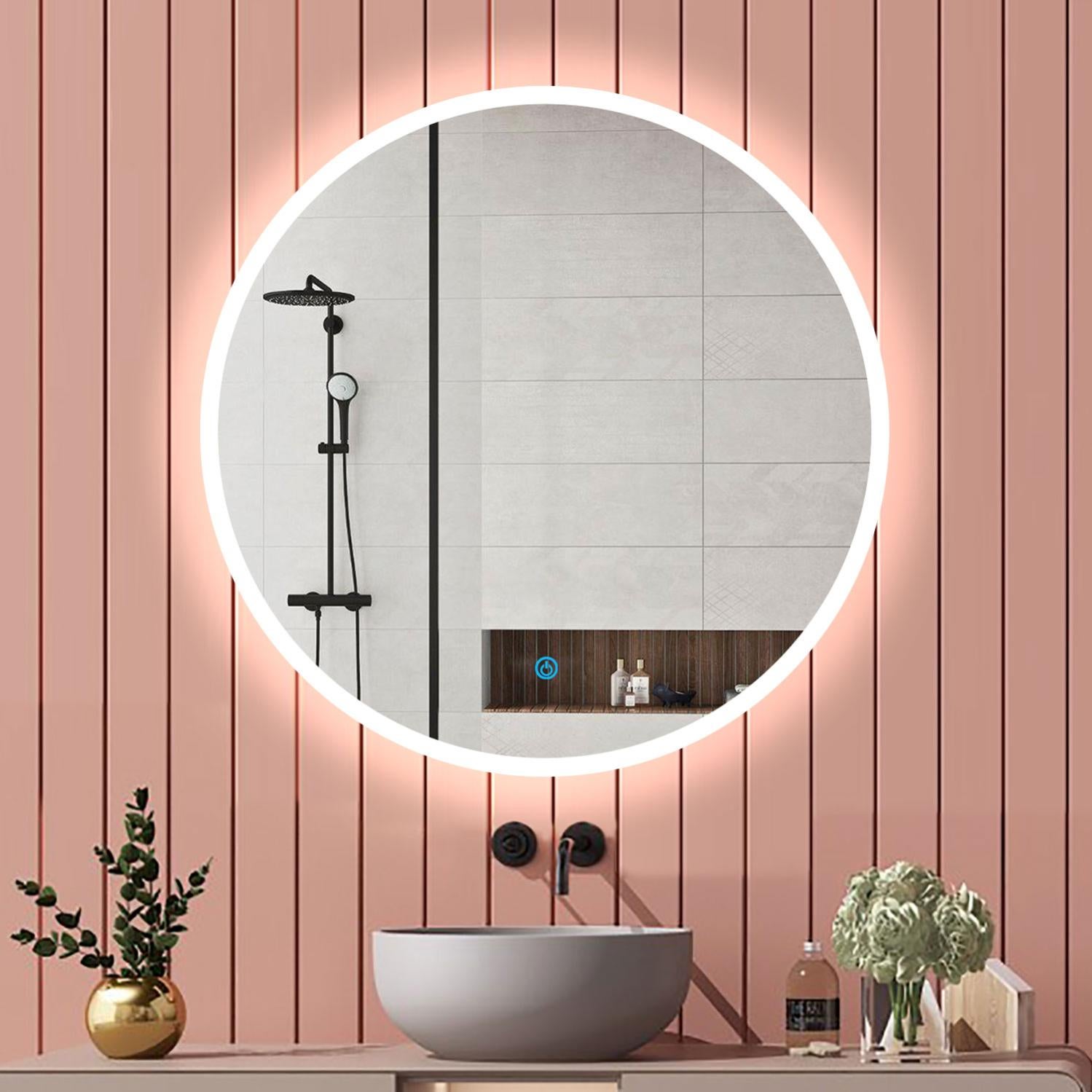 AICA Specchio da bagno rotondo con LED,Diametro 80cm,orologio,3