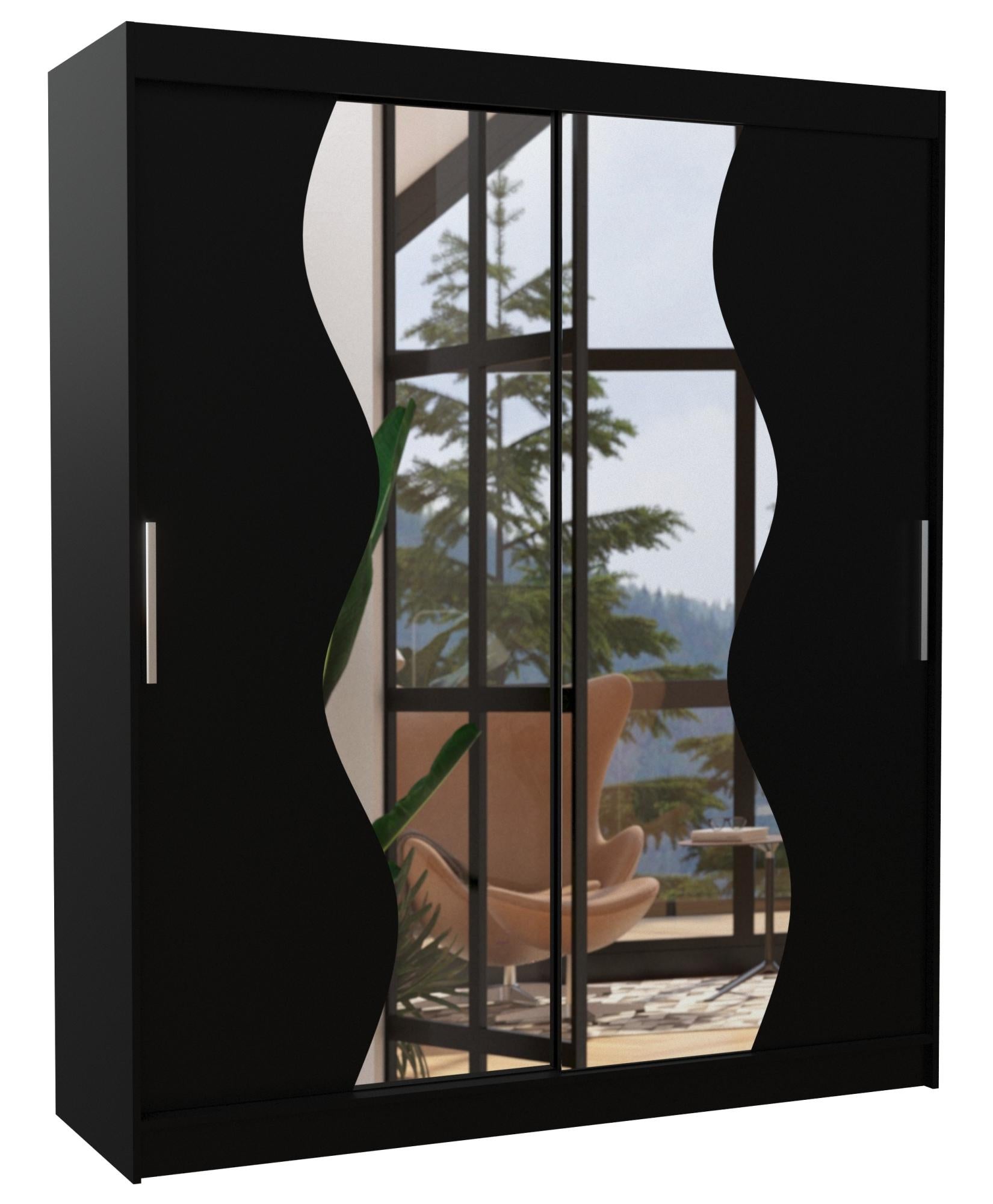 Armoire de chambre moderne noir 2 portes coulissantes avec miroir Voky