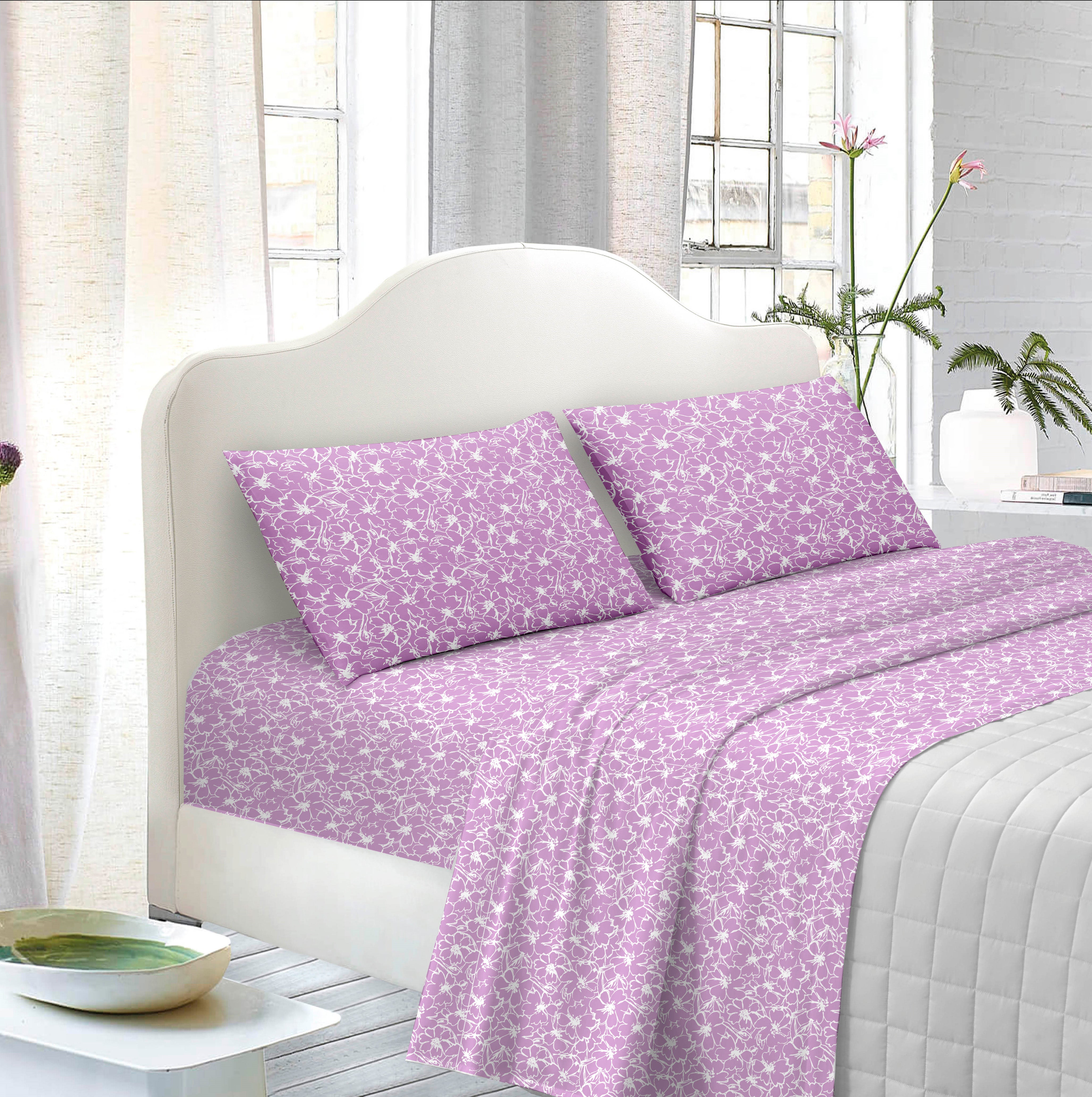 TESS - HOME COLLECTION Completo letto matrimoniale Flowers 100% cotone Rosa