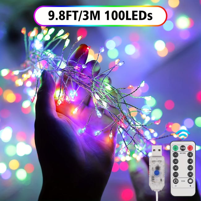 100 Guirnaldas de Luces Led con Control Remoto, Luces de Luciérnaga de  Petardo de 3 m Luces de Cadena de Decoración Navideña USB, Multicolor