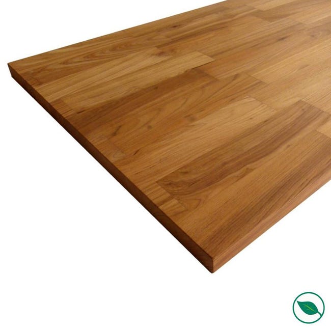 Plan de travail teck massif lamellé collé abouté 2500 x 650 x 38 mm