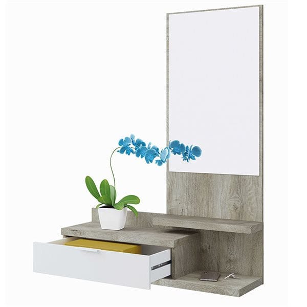 Recibidor Dahila con cajón y espejo color blanco de 116x81x29 cm