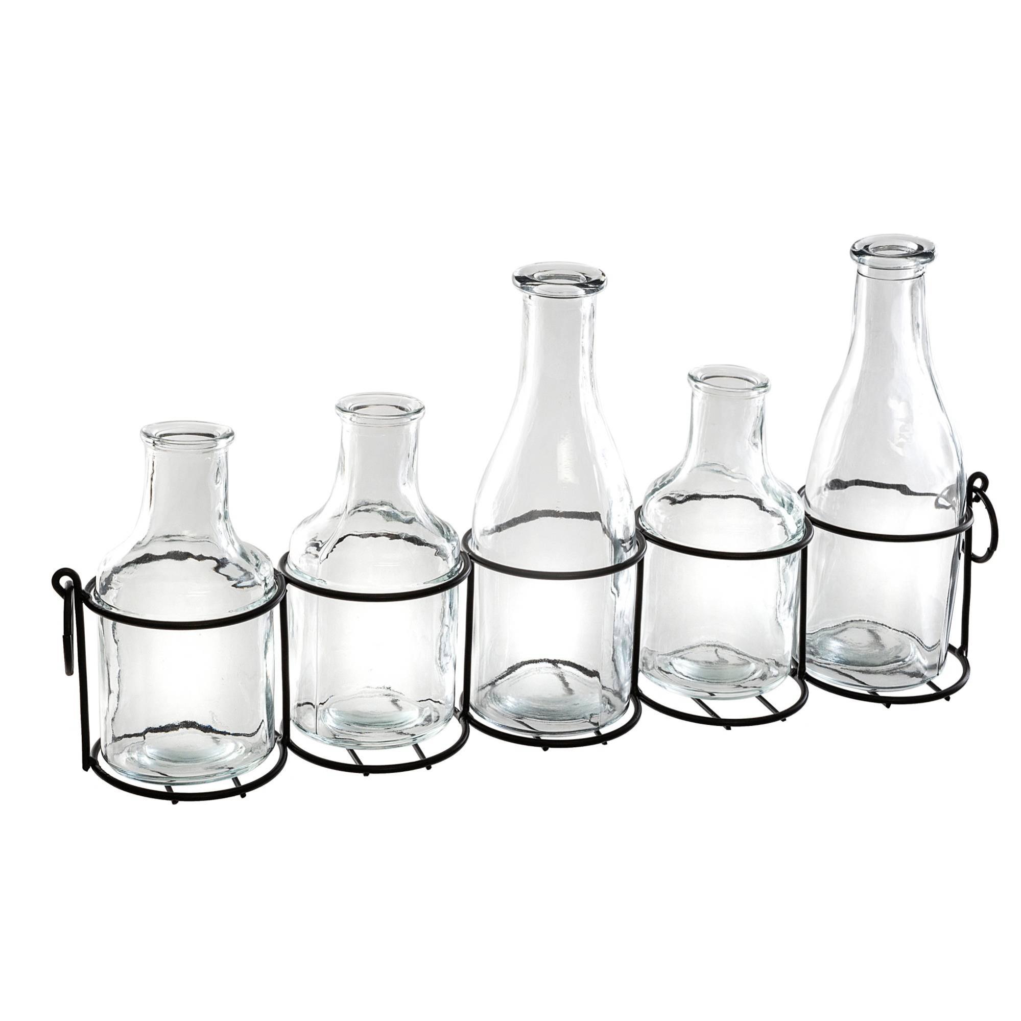 Vases en verre sur support en métal, 5 pièces, Atmosphera Leroy Merlin