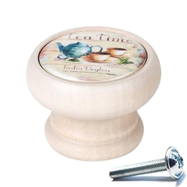 6 Un. bouton poignées de meuble Vintage Retro bois blanc décapé CAFE - diamètre 40MM - 2