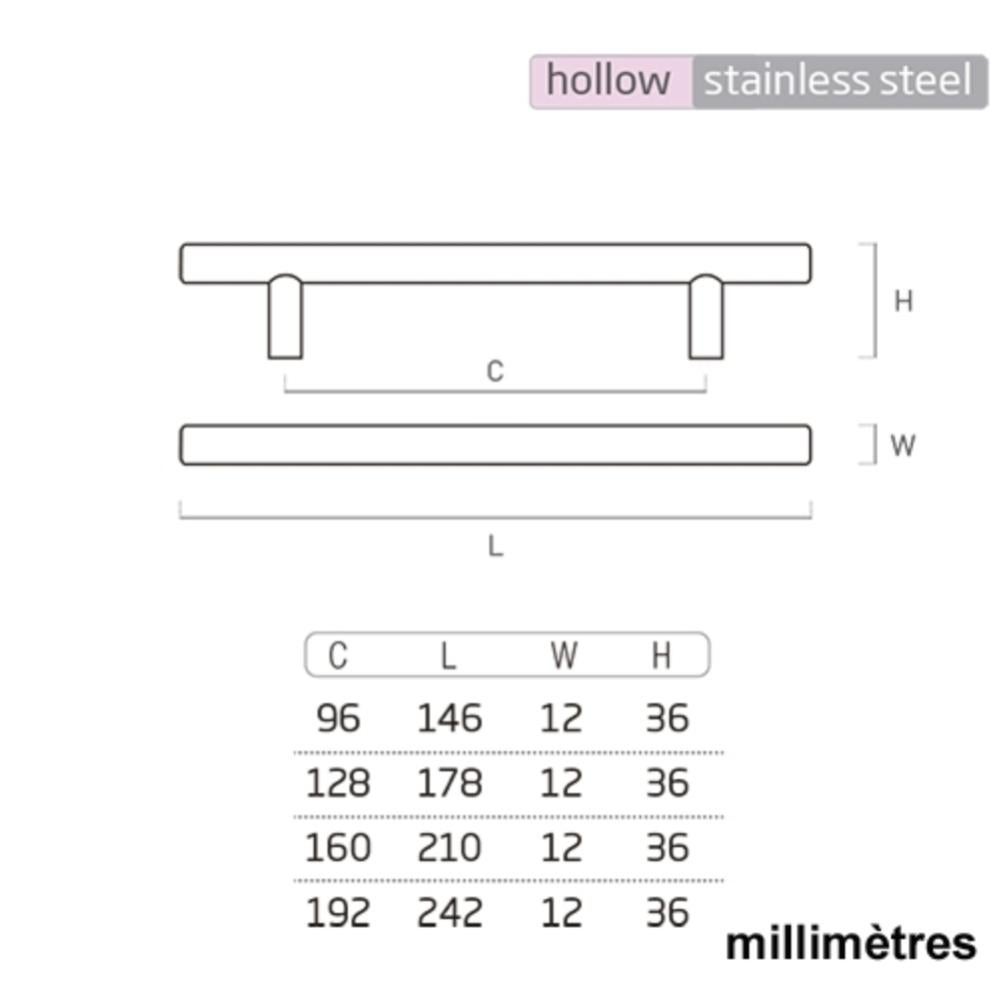 6 Un. Puxador Maçaneta aço inoxidável calidad AISI-304 Mueble COCINA y Baño - Distância entre parafusos 128MM - 3
