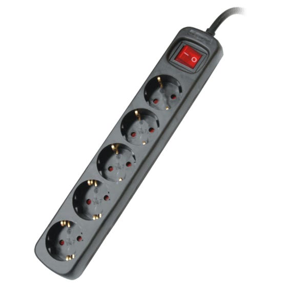 Regleta de enchufes con interruptor luminoso Silver Electronics 5 tomas,  cable 1,5 metros Negro