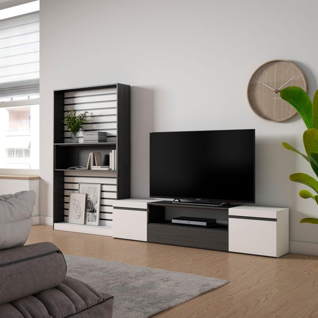 Mobile Soggiorno TV, 260x186x35cm, Per TV fino a 65, Set di mobili, Bianco  e nero