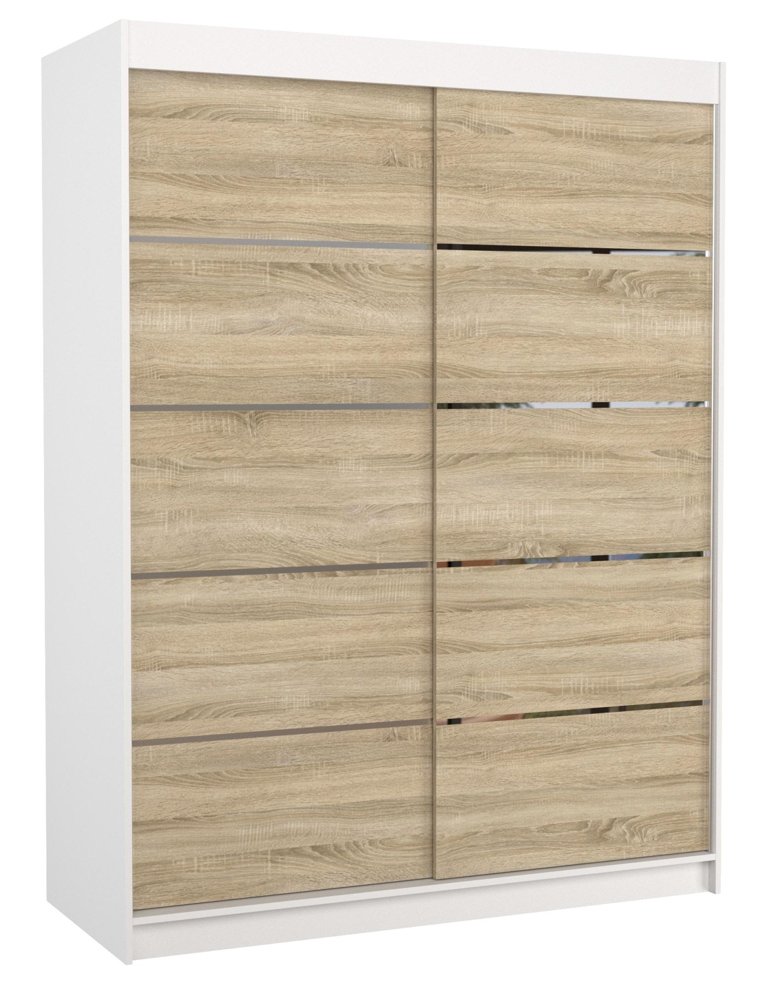 Armoire de chambre à coucher blanche 2 portes coulissantes bois clair