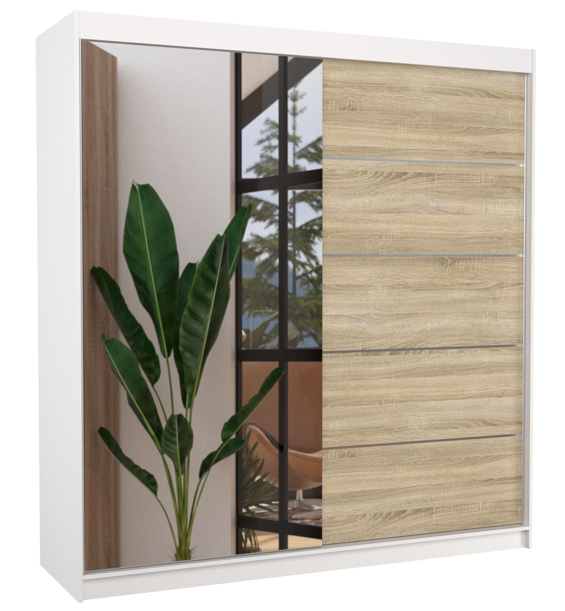 Armoire chambre adulte 2 portes coulissantes blanc et naturel avec