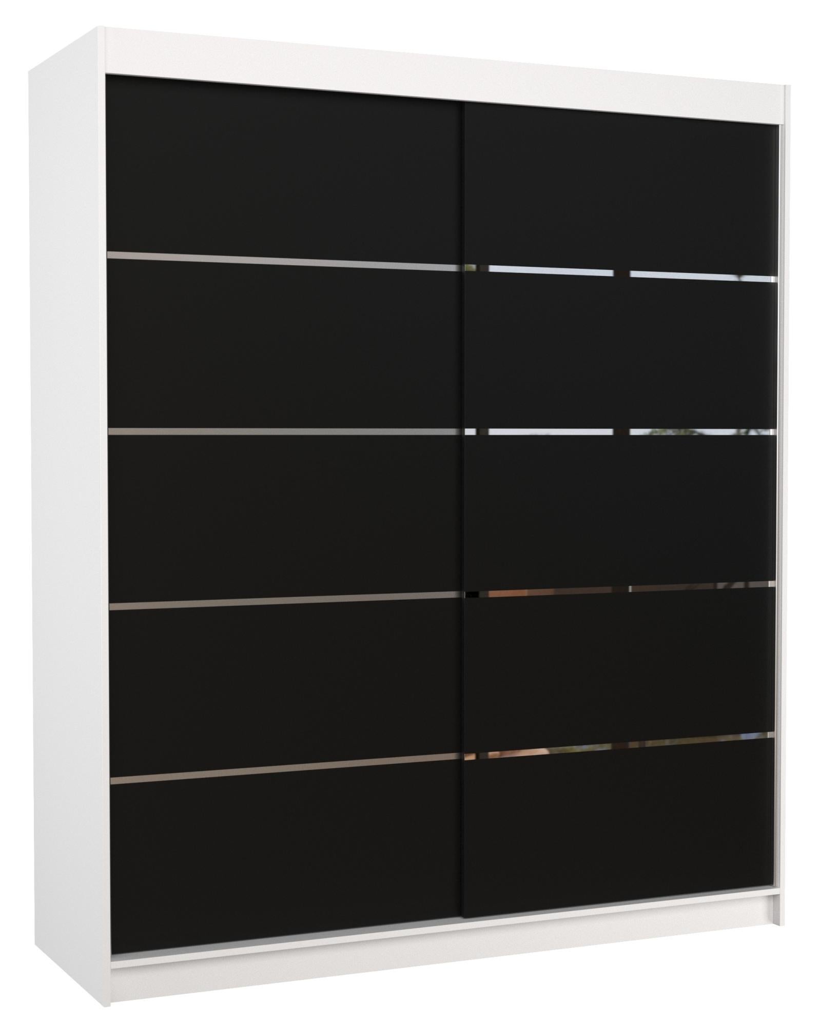 Armoire de chambre à coucher blanche 2 portes coulissantes noir et alu