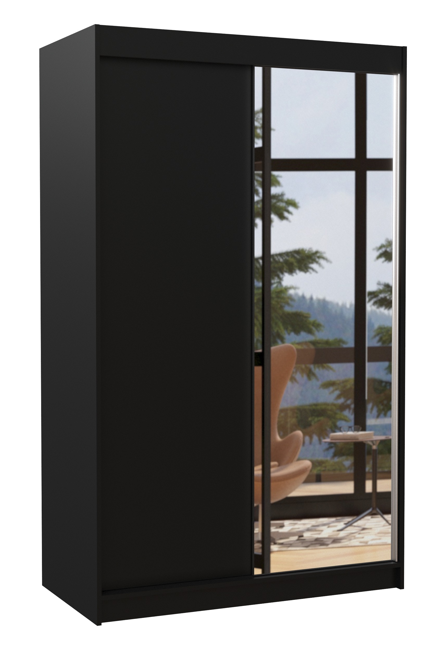 Petite armoire de chambre 2 portes coulissantes 1 bois noir 1 miroir