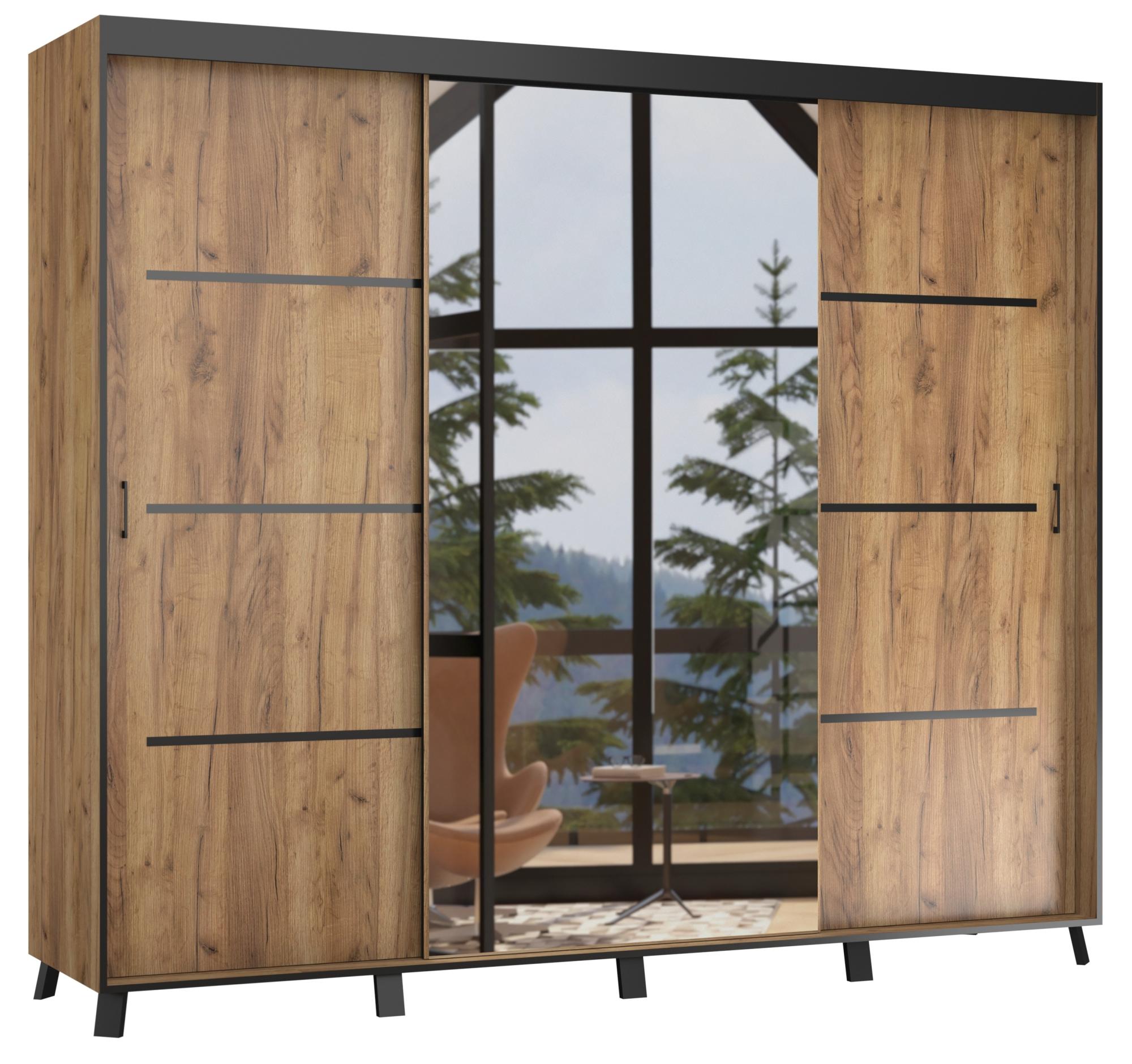 Petite Armoire De Chambre 2 Portes Coulissantes Bois Clair Et Miroirs En Diagonale Texano 120 Cm 78656987