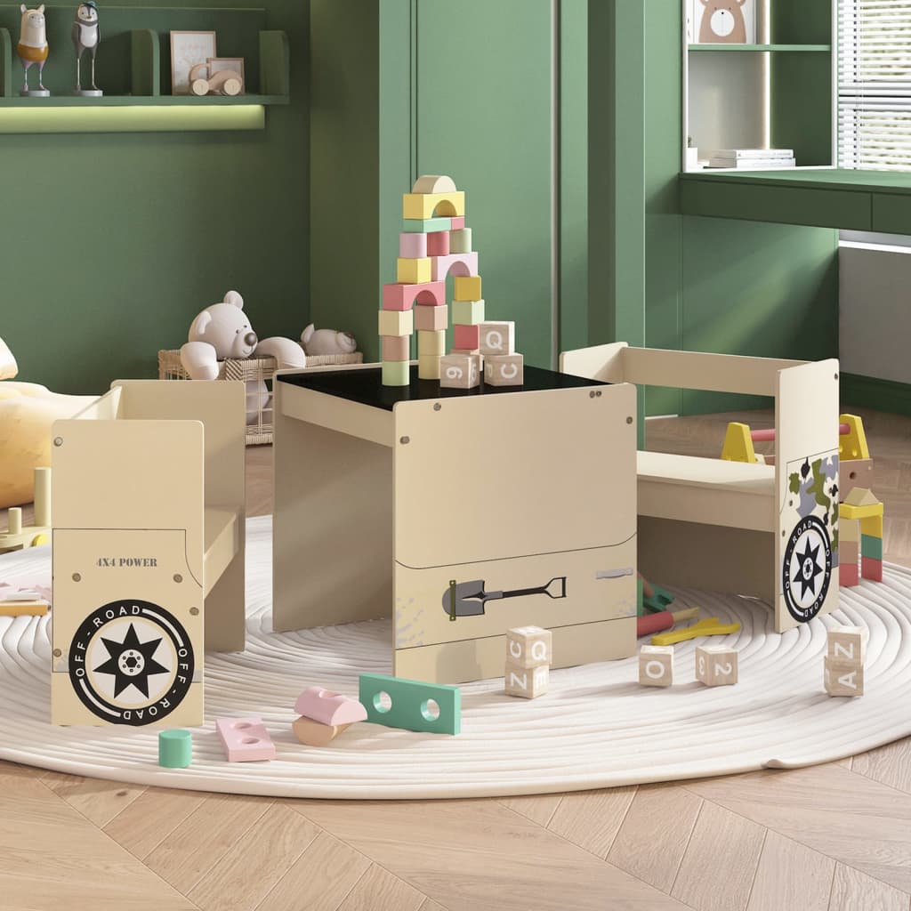 VidaXL Set Tavolo e Sedia per Bambini 3 pz Auto Fuoristrada in MDF