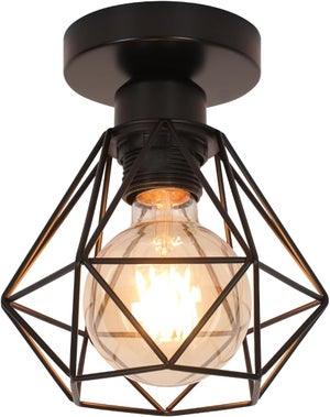 SPUTNIK : Lampe d'atelier E27 avec cage et crochet en métal. Câble