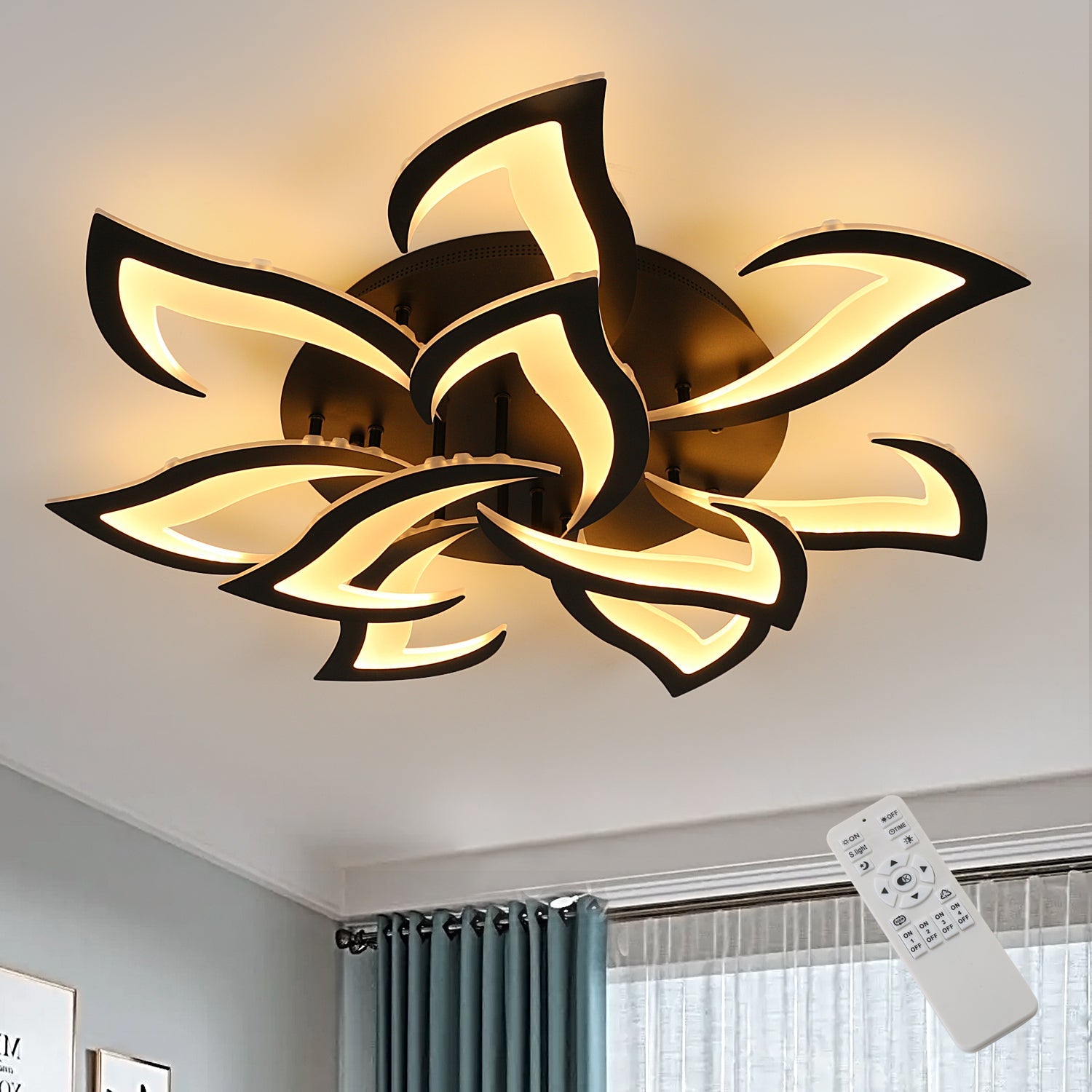 Plafonnier LED, 70W Lustre Créatif Forme De Fleur, Ø 57cm Lampe de Plafond  Acrylique pour Chambre Salon Bureau Étude, Trois Couleurs 3000K à 6500K