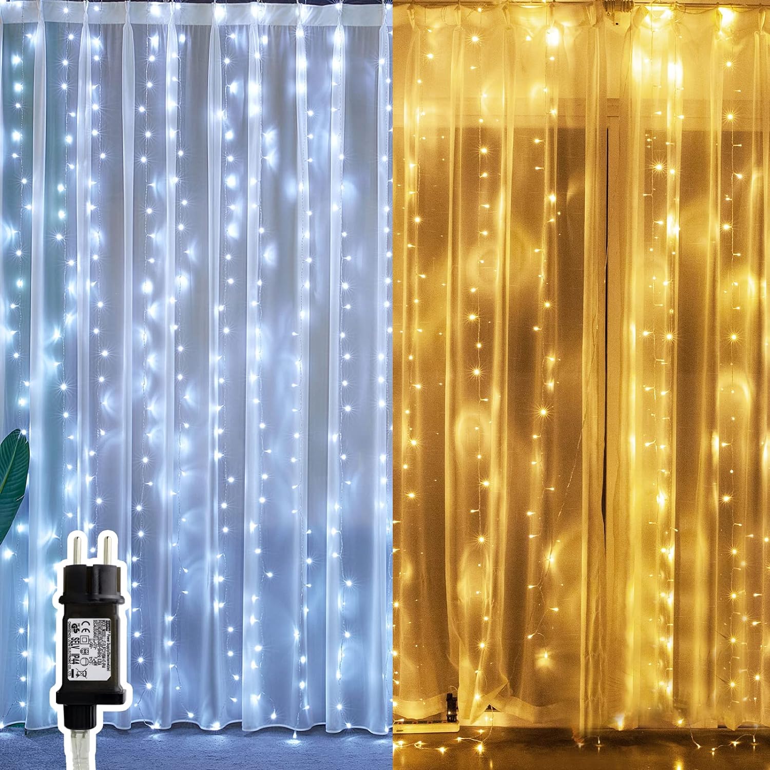 Guirlande lumineuses GENERIQUE eTakin Guirlande Lumineuse Rideau 300 LED  3mx3m Rideau Lumineux étanche 8 mode d'éclairage pour Décoration intérieur  et extérieur Maison ET277