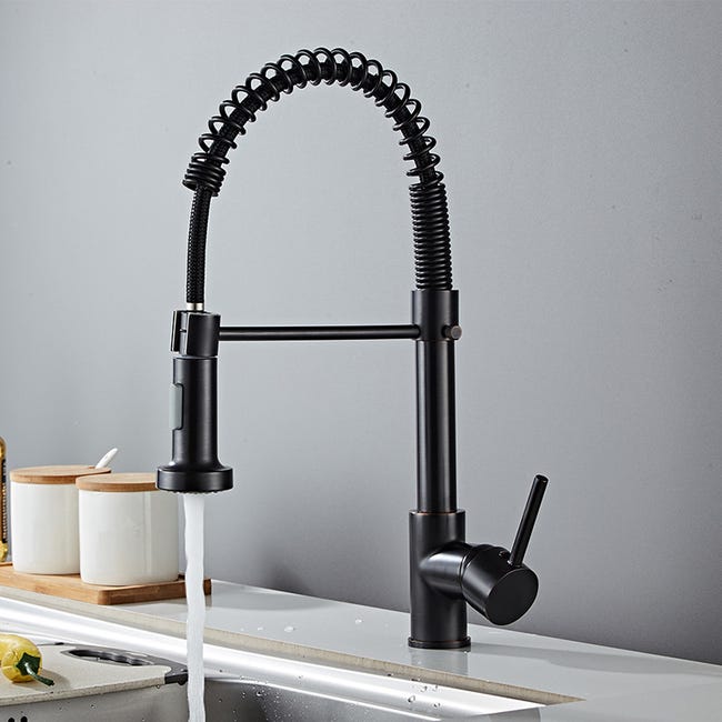 Rallonge de robinet à ressort de cuisine noir mat avec tête de  pulvérisation extractible, mitigeur d'eau en laiton à arc élevé pour évier  avec pulvérisateur à tirette pivotant à 360 degrés (avec