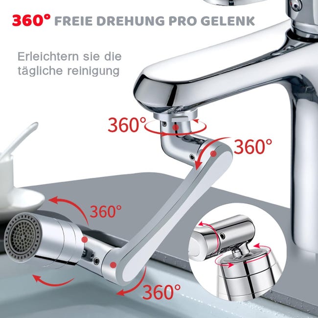 Hibbent Rallonge pivotant à 1440 degrés pour robinet d'évier de salle de  bain/de cuisine à grand angle torsadé 2 flux d'eau et aérateur de rotation  pour évier de cuisine (chromé) : 