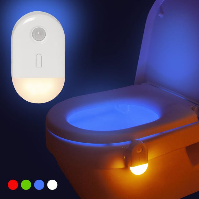 Lampe de toilette à LED, veilleuse de toilette à détecteur de mouvement à  piles éclairage de toilette 8 couleurs pour salle de bain à la maison