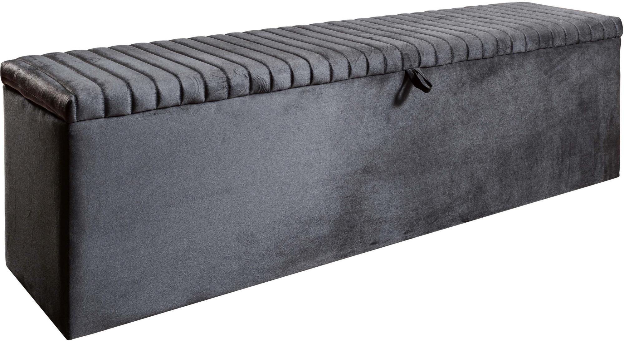 Banc bout de lit coffre avec rangement coloris gris design en velours L. 170 x P. 41 x H. 45 cm