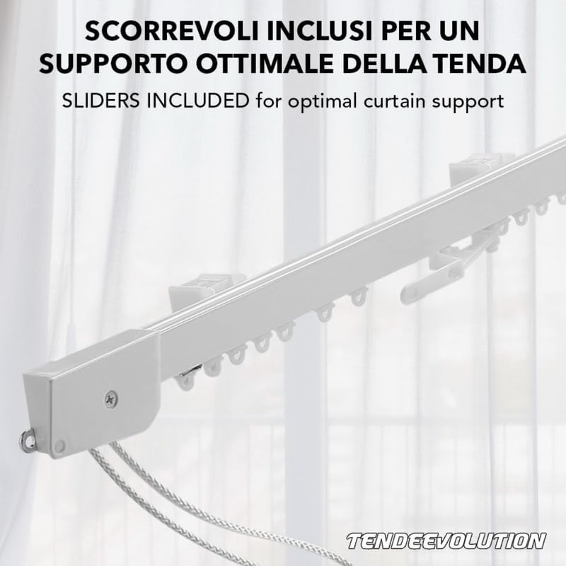 Binario Scorritenda Lineare da Parete in Alluminio Bianco con Movimento a  Corda Apertura Centrale - Riloga Bastone per Tenda 260cm