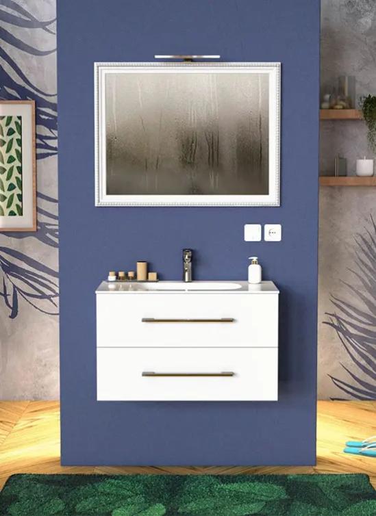 armoire de toilette 70 cm blanc mat avec lavabo Quarzimar