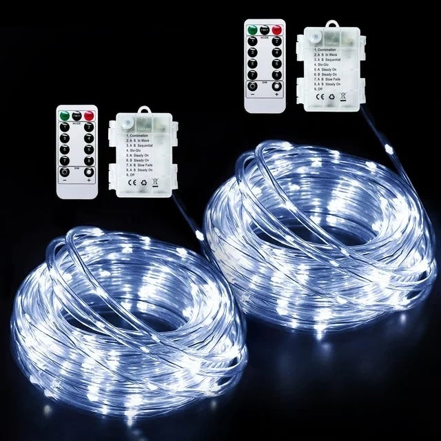 2 Guirlande lumineuse LED à piles 5 m 50 LED 8 modes suspendus