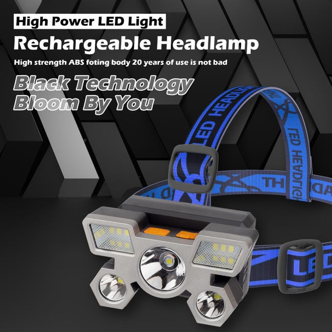 Phare LED à cinq têtes, lumière forte, lampe de pêche rechargeable