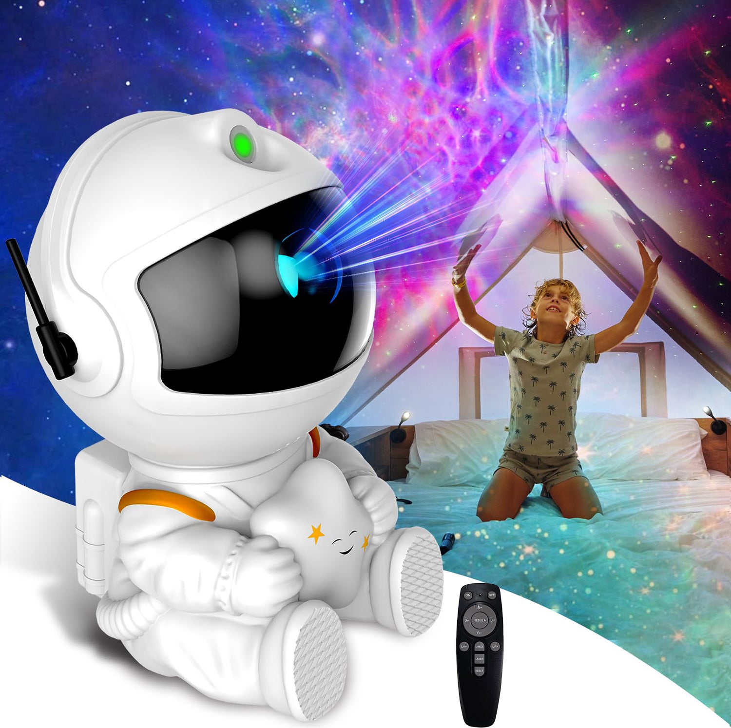 Projecteur de galaxie de nébuleuse d'astronaute, veilleuse, projecteur  d'étoiles, lumière de galaxie avec télécommande, cadeaux de noël