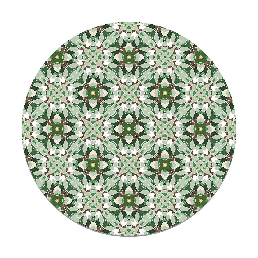 Tappeto Vinile Rotondo Piastrella Idraulica Tipo Orientale Verde 100x100 cm  - Tappeto da Cucina Piastrelle Antiscivolo - Tappeto Salotto