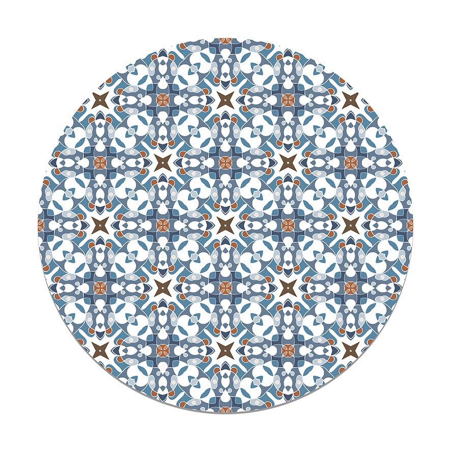 Panorama alfombra vinílica redonda azulejo hidráulico tipo oriental azul 190x190 cm - alfombra cocina vinilo - alfombra salón antideslizante
