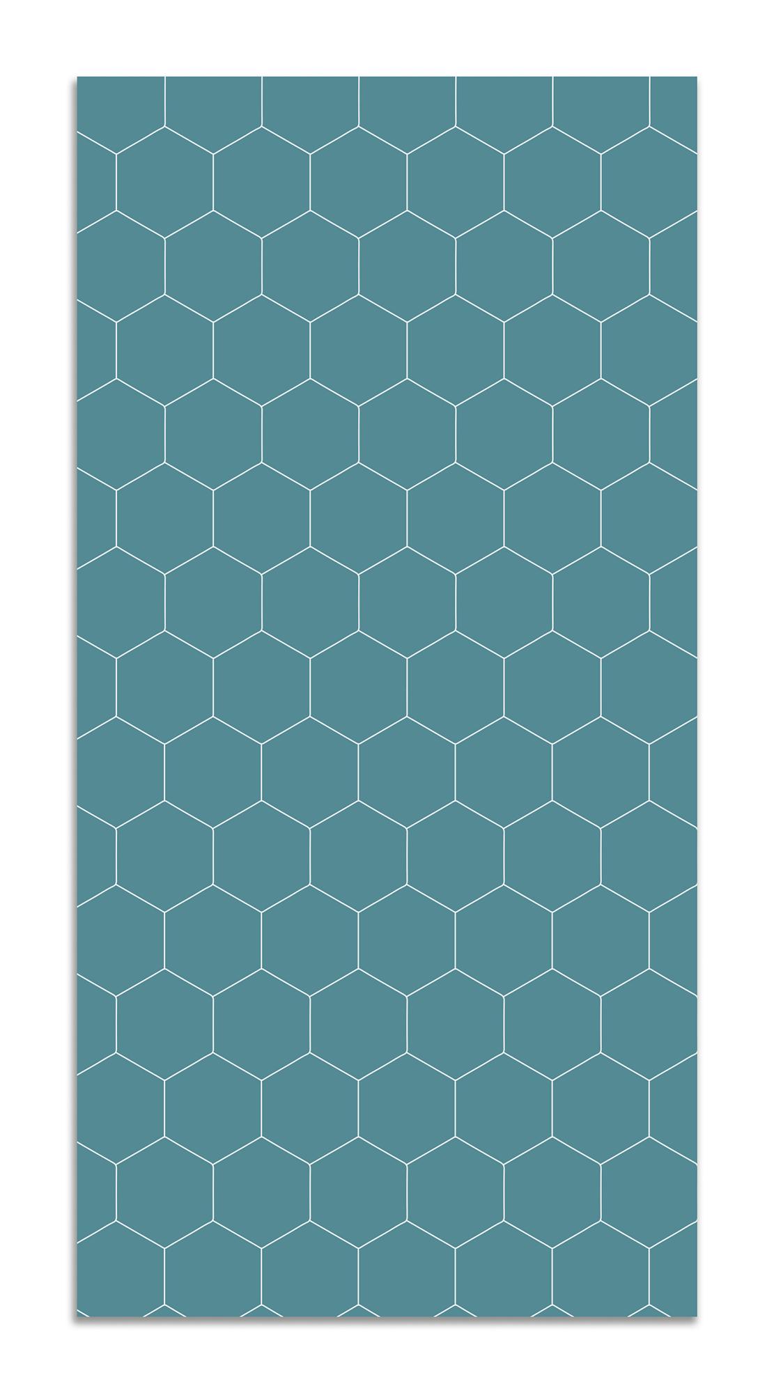 Panorama alfombra vinílica mosaico hexágonos azul 160x230 cm - alfombra cocina vinilo - alfombra salón antideslizante e ignífuga