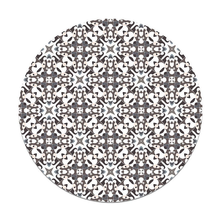 Panorama alfombra vinílica redonda azulejo hidráulico tipo oriental gris 190x190 cm - alfombra cocina vinilo - alfombra salón antideslizante