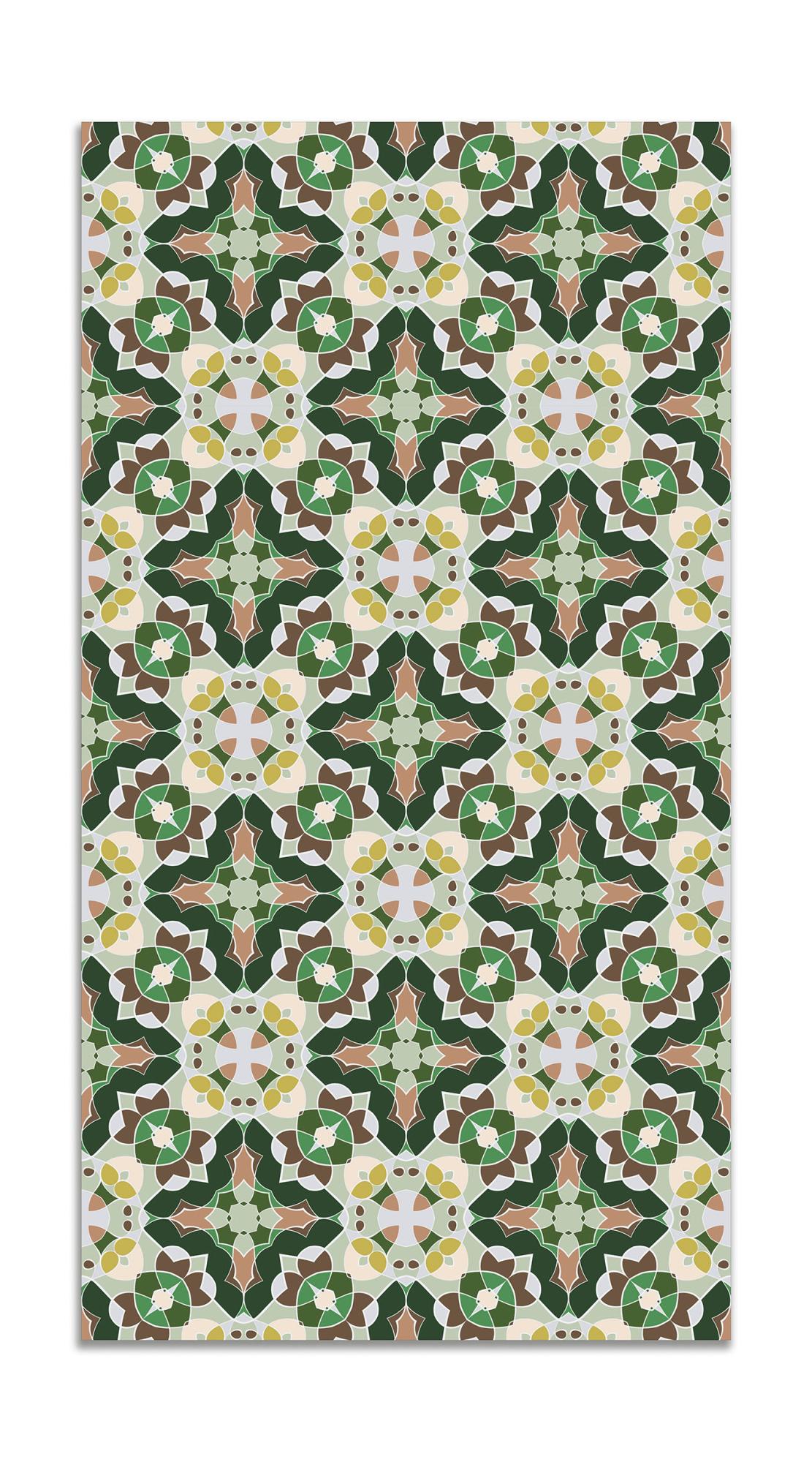 Panorama alfombra vinílica baldosín estilo oriental verde 60x250 cm - alfombra cocina vinilo - alfombra salón antideslizante