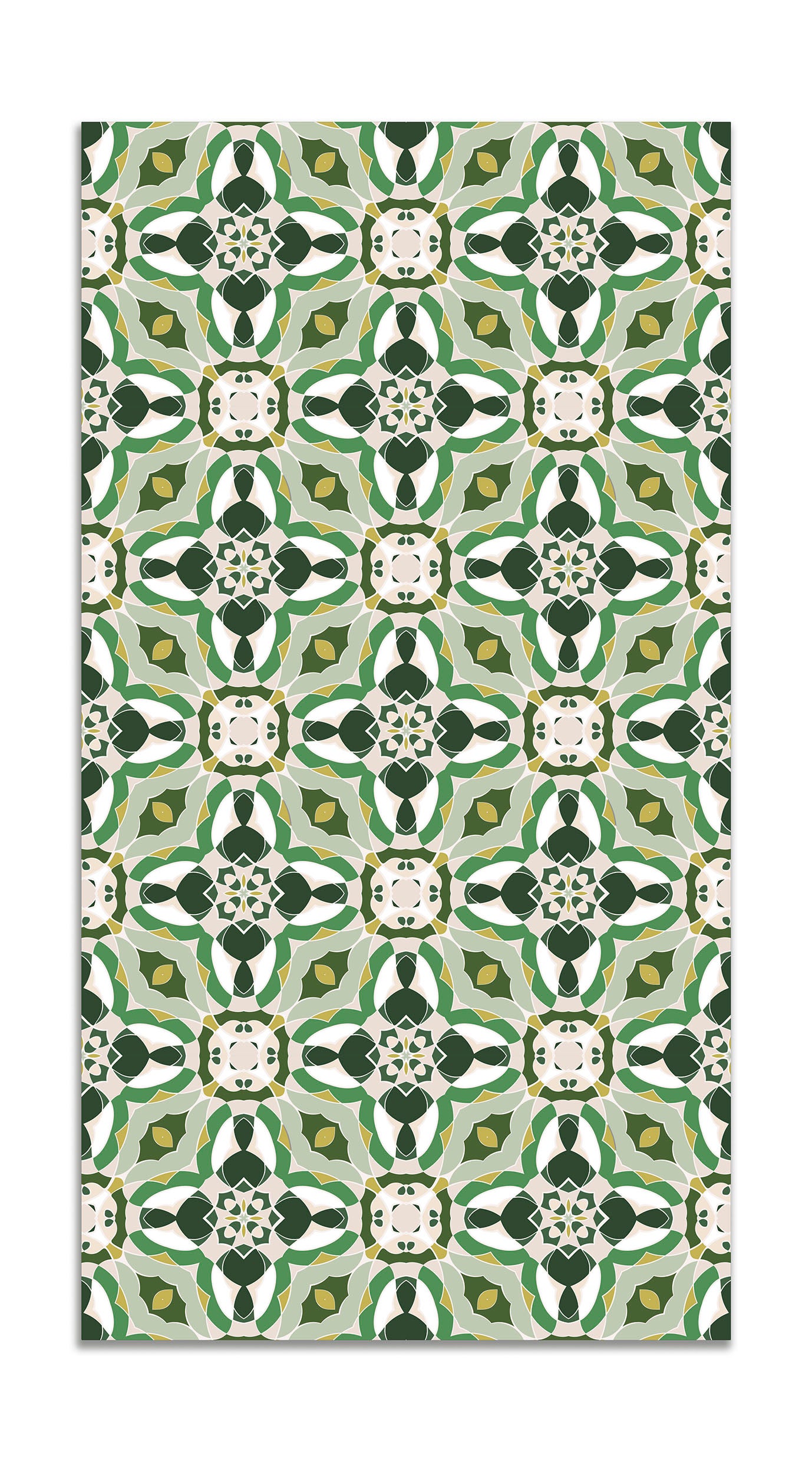 Panorama alfombra vinílica baldosín oriental caleidoscopio verde 160x230 cm - alfombra cocina vinilo - alfombra salón antideslizante