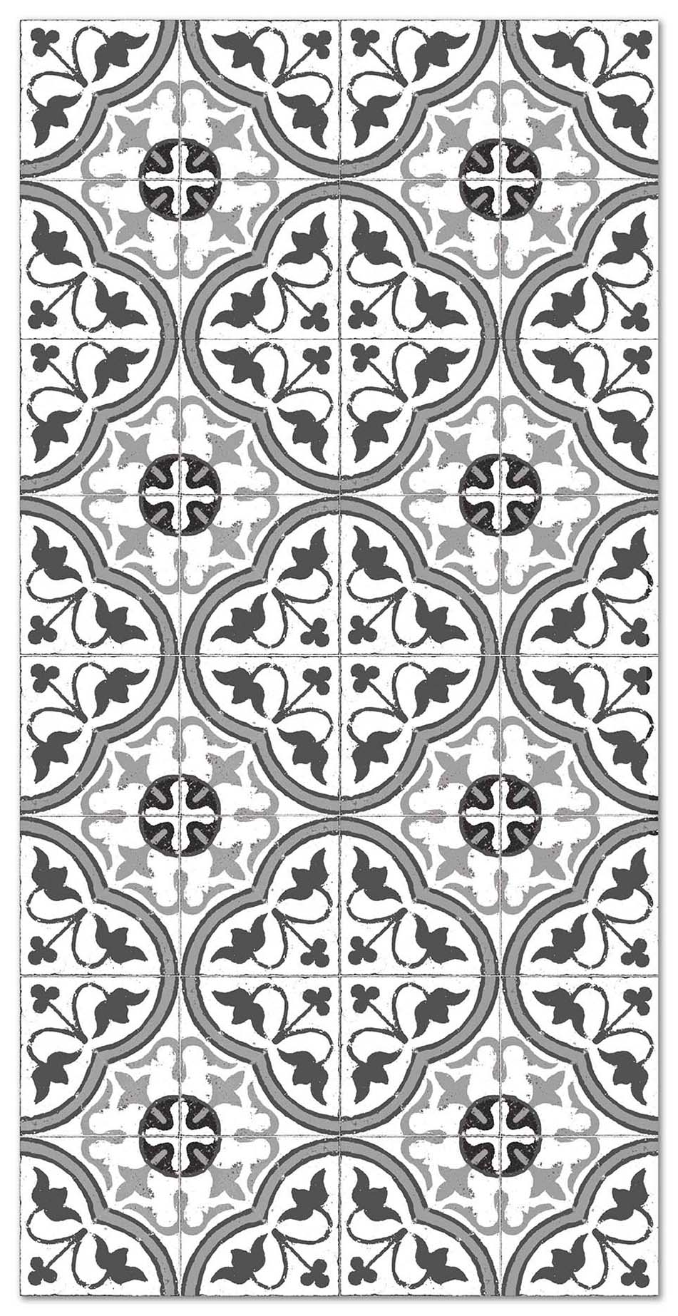 Panorama alfombra vinílica hidráulica flor gris 40x80 cm - alfombra cocina vinilo - alfombra salón antideslizante e ignífuga