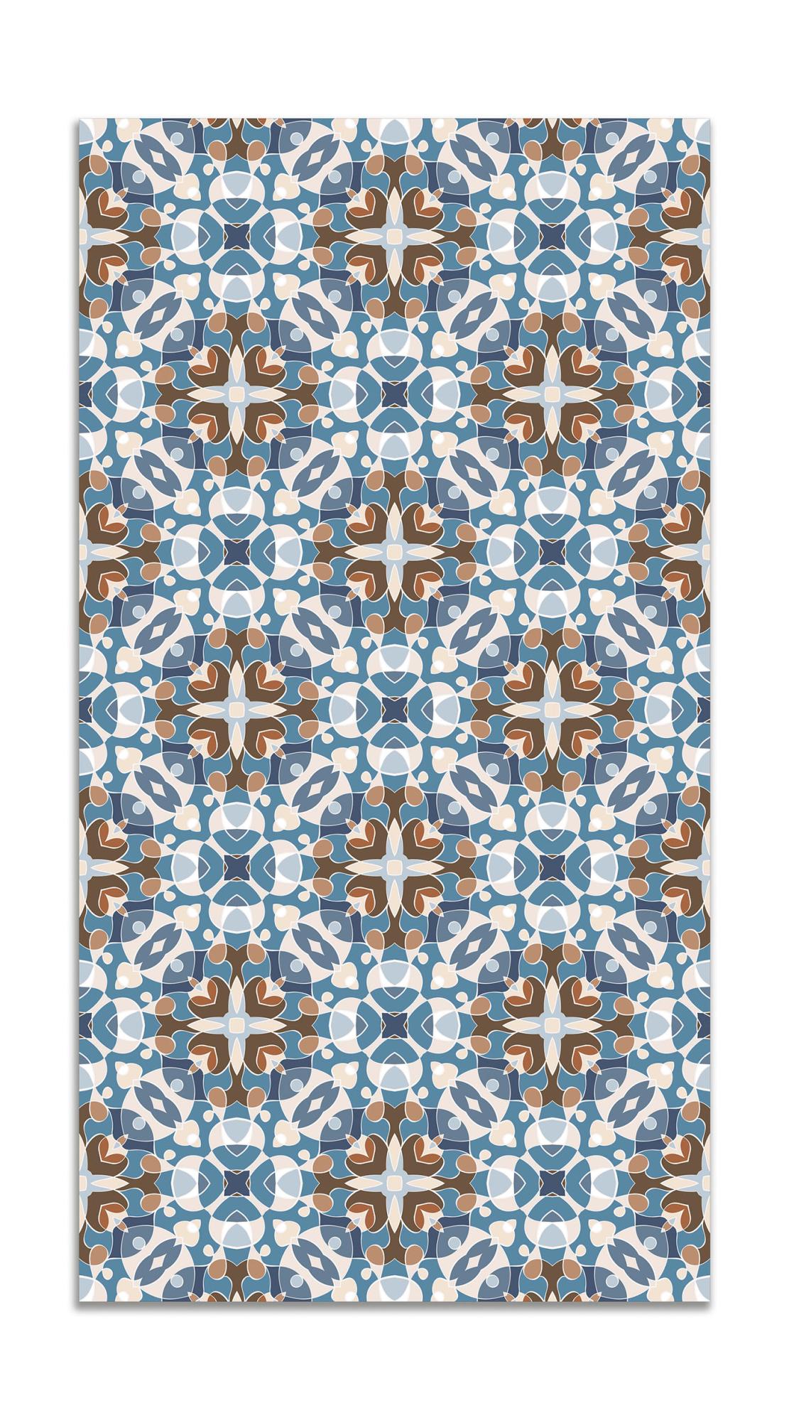 Panorama alfombra vinílica estilo hidráulico oriental azul 120x170 cm - alfombra cocina vinilo - alfombra salón antideslizante